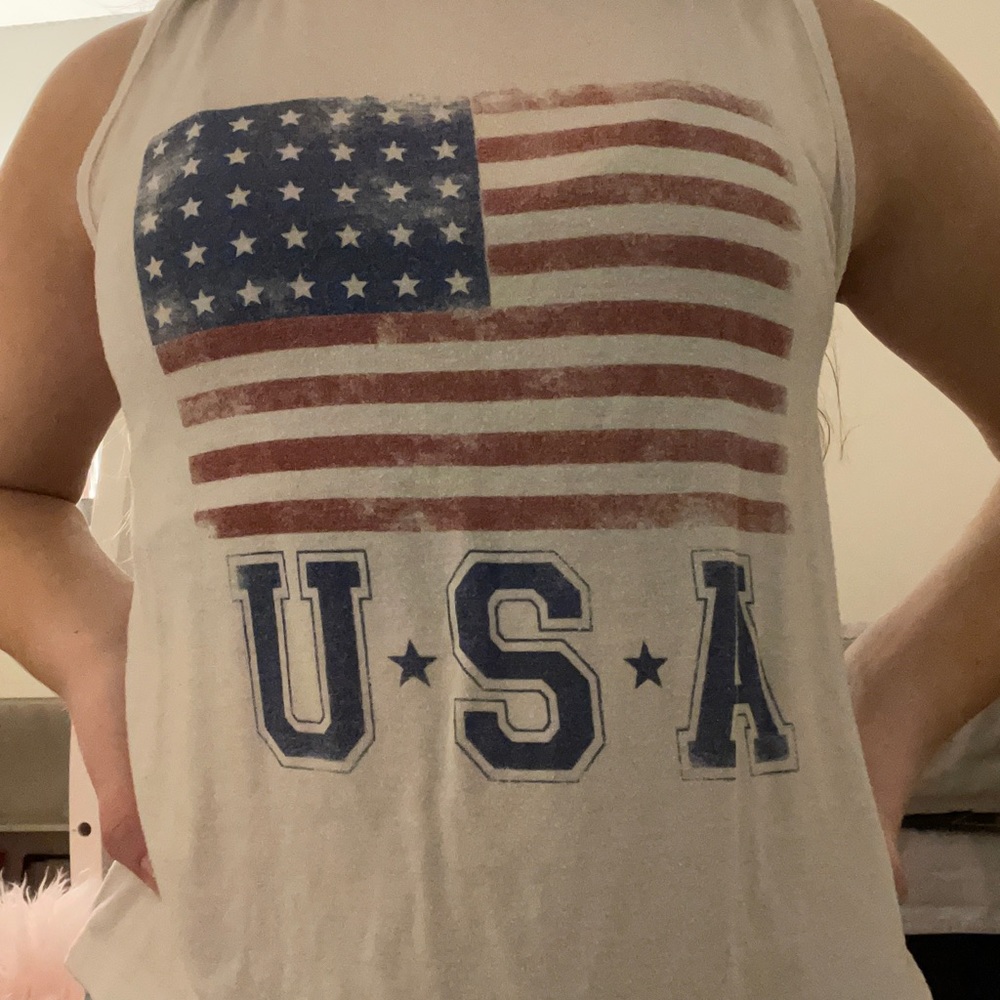 USA White Flowy Tank